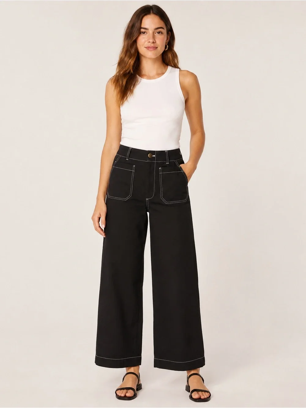 Maeve The Colette Black Contrast Stitch Wide Leg Pants Size 28